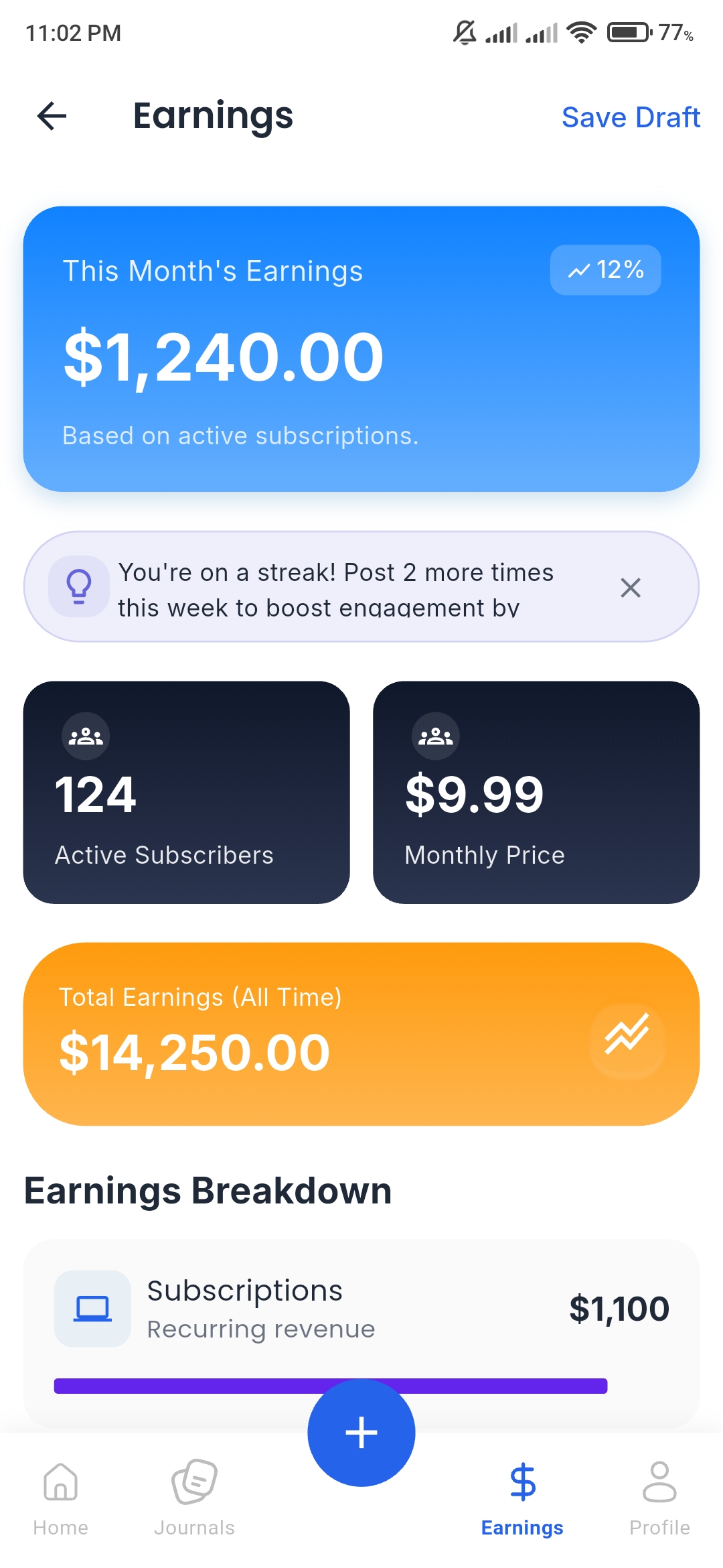 Earnings Dashboard
